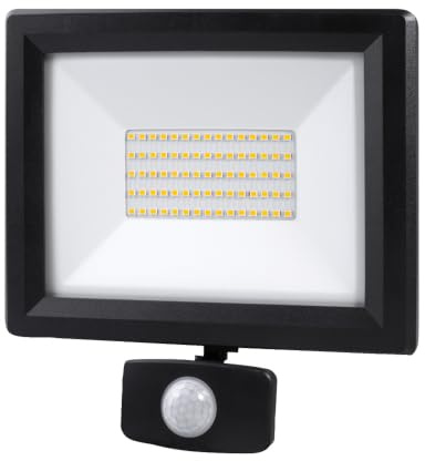 Projecteur LED Noir 50W, 5500 lumens, IP65, 4000K Blanc-neutre, détecteur de mouvement 3 réglages, connecteur rapide, fixation orientable 3D - Tibelec