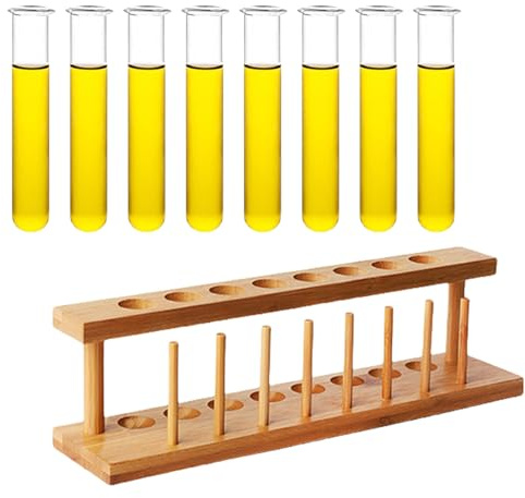 Pasdrucn 27ml Test Tubes Shot Glasses with Bamboo Stand, 6/8/12 Pieces Funny Shot Glasses with Test Tube Holder, Clear Glass Test Tubes with Stand, Chemistry Shot Glasses for Parties, Bar (8 Gauge)