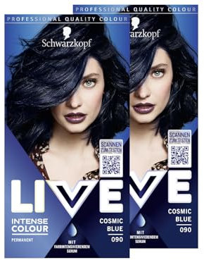 Schwarzkopf LIVE Intense Colour Haarfarbe 90 Cosmic Blue (2x 142 ml), dauerhafte Coloration mit farbintensivierendem Serum, permanente Haarfarbe für perfekte Grauhaarabdeckung