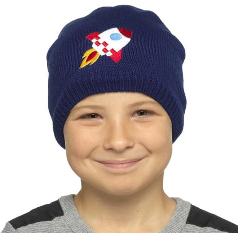 A2Z 4 Kids Jungen Mützen Bestickte Raketenhandschuhe Strickset Langlebig Stilvoll Winter Warm Beanie Mützen Handschuhe - Hat KH938 Rocket 3-5