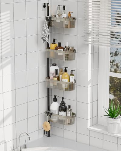 Duschablage ohne Bohren, Teleskop Duschregal Ecke Teleskopregal Badezimmer Organizer, Bad Eckregal Dusche Duschablage Höhenverstellbar für Duschecken, Shampoo Halterung für Dusche und Badewanne, Küche