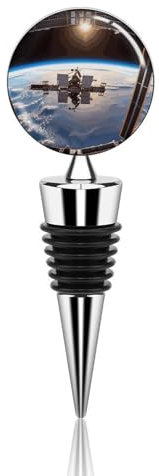 Weinstopfen aus Metall, dekorativ, elegant, wiederverwendbar, auslaufsicher, internationale Raumstation, Bild, Weinkorken für Geschenke, Bar, Urlaub, Party, Hochzeit
