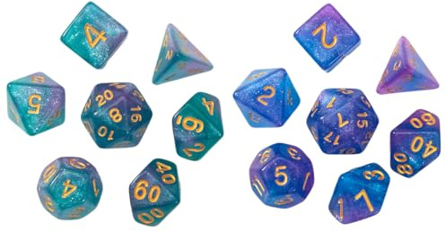 Lot de 14 dés DND pour Donjons et Dragons, nébuleuse violette, dés polyédriques pour jeux de rôle D&D D20 D12 D10 D8 D6 D4, Dés Polyédriques pourJeux de Rôle Jeux de Table Donjons et Dragons
