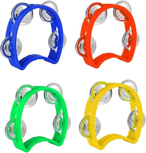 GIUSOBG Pandereta Media Luna 4 Piezas Pandereta de Mano de Media Luna Multicolo Pandereta Percusión Panderetas de Mano de Navidad Pandereta Media Lunapara Educación Infantil Actuaciones Escolares