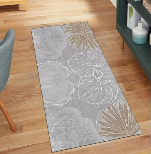 QQrunner Alfombra de cocina, lavable, antideslizante, color gris, 70 x 100 cm, por metros, estilo vintage, para cocina, pasillo, poliéster, salón, alfombra atrapa la suciedad
