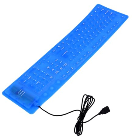 POPETPOP Clavier Pliable en Silicone Bleu 109 Touches Silencieux et Lavable USB Portable pour Bureau et Voyage | Format Plat, 109 Touches Standard, Liaison Filaire, Performance Fiable et Stable,