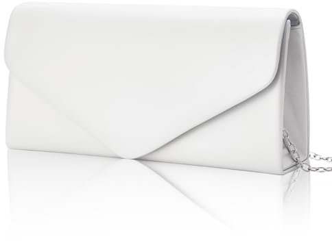 Larcenciel Clutch Weiße, Leder Handtaschen mit Abnehmbarer Kette, Elegant Envelope Abendtasche, Mode Crossbody Umschlag Tasche, Kleine Umhängetasche für Hochzeit, Party Prom Date Bankett, 22x11x5CM