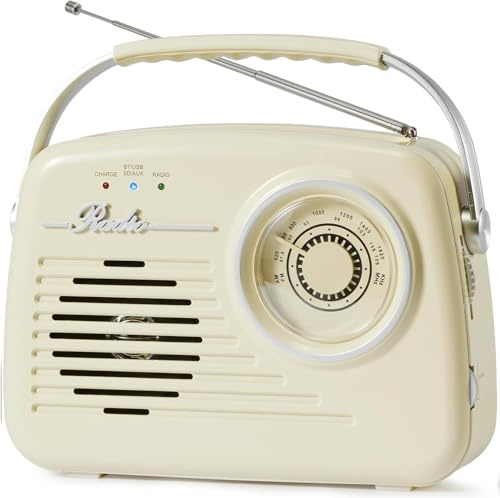 Portable AM FM Radios, Battery Powered and Plug in Wall for Home/Outdoor/Kitchen, Vintage Retro Radio with Bluetooth, Large Dial Easy to Use (p350)