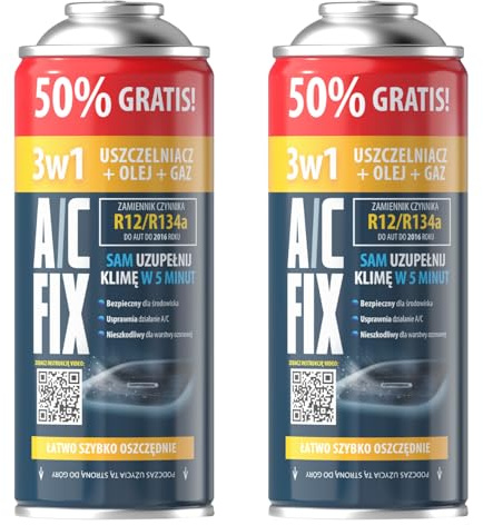 A/C FIX 3in1 R134a Kältemittel Ersatzgas - Kühlmittel Klima Auto mit Klima Dichtmittel und Öl - Gasflasche 2x235 g - Auto Klimaanlage Nachfüllset - Klimaanlage Wohnmobil - ECO