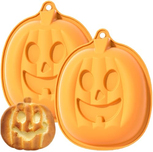 Awonlate Silikonform Halloween Backen, 2 Stück Kürbislaterne Muffinform, Kuchenform, Schokoladenform Silikon für Halloween Ostern Praline Süßigkeiten