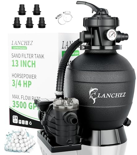 LANCHEZ Sand Filter Pump for Above Ground Pool, Pool Pumps Above Ground, Pool Sand Filter with 7-Way Valve, 13in 3/4HP 3500GPH