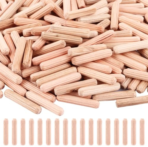YAYODS 1000 Stück Holzdübel 6mm - Holzdübel Set - Rillendübel Runde Eukalyptusdübel - Holzstopfen Dübelstangen - Möbelholzdübel Wood Dowel Rillendübel für Gerillte Rillen, Basteln, Zimmerei
