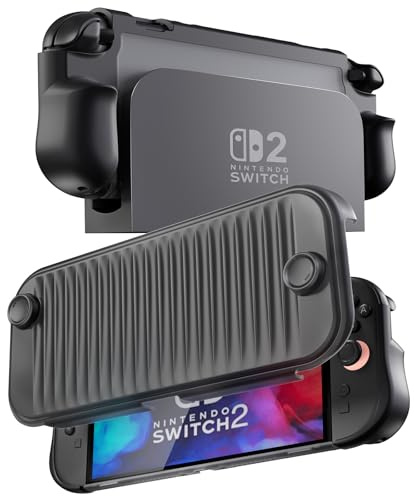 ProCase Dockable Switch 2 Grip Case, Protective PC Front Cover with a Foldable Controller Holder Design, Slim Shockproof Hard Shell Fit for 2025 Switch 2 & Kickstand -Black