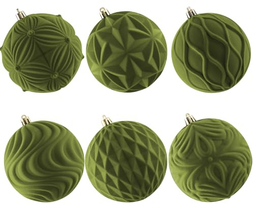 Lanpn 6 STK 10cm Große Samt Weihnachtskugeln, Grosse Beflockt Weihnachtsbaum Kugeln, XXL Christbaumkugeln, Riesen Tannenbaum Kugel Weihnachtsdeko Christbaum-Schmuck für Winterurlaub Party, Grün
