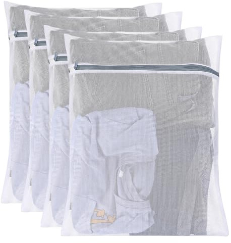 4 Pcs Mesh Bags for Laundry, Bra Laundry Bags for Protects Sensitive Laundry, Lingerie Bag with Zipper for Washing Delicates, Durable Washer Fine Mesh Bag, Net Washer Sack for Clothes, Pants, Socks