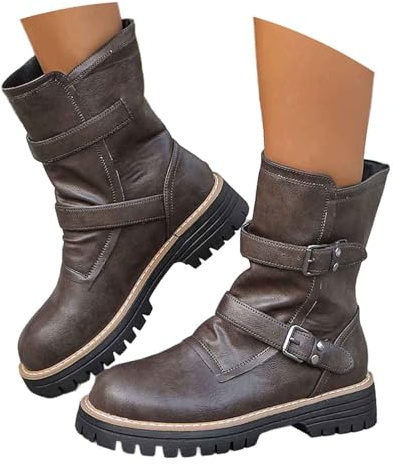 Generisch Botines con hebilla para mujer, elegantes, de ante, con mocasines, puntiagudos, cortos, botas de invierno, tacón medio, cómodo, tacón medio, botas de mujer, O Marrón, 39 EU