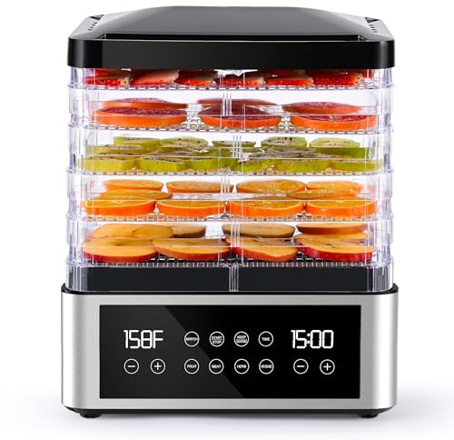 Tupoyi Deshidratador de alimentos, deshidratador de un solo toque con control automático de temperatura, 5 bandejas sin BPA de 11.4 pulgadas, secador deshidratado para ceca, golosinas para perros