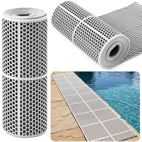 Tinideya 1 Roll 1 x 20 ft Drainage Pool Floor Mat, Non Slip PVC Swimming Pool Mat, Slim Width Waterproof Flooring Accessories Easy to Cut for Outdoor Indoor Deck Shower Balcony Garage Home Use