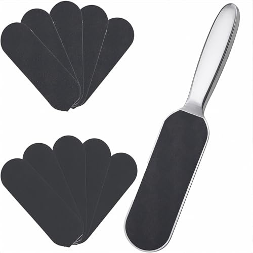 Pedicure Foot File and Callus Remover for Hard Skin Professional, Stainless Steel Foot Rasp File with 50PCS Refill Grits Double-Sided Replacement Pads Easy Feet Scrubber for Bath Pedicure Salon