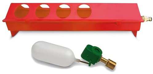 Breker Automatische Geflügeltränke 2,5L [mit WASSERANSCHLUSS] mit 8 Trinkstellen - 50cm Lang - Wasserspender für Hühner, Enten und Gänse - Selbstfüllende Hühnertränke