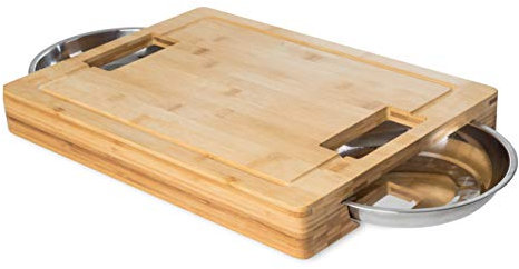 DiConcetto Schneidbrett mit Auffangschalen | Tranchierbrett | Bambus | rechteckig | XXL Antibakteriell Geneigter Saftrille Anti-Rutsch-Füße Beste Qualität 42,5 x 32,5 x 6 cm