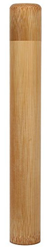 Zerodis Bamboo Tea Canister, Round Shape Handmade Tea Box Tube Jar Portable Travel Tea Canisters Cover Storage Holder Sticks Incense Burner Box Spice Box(2.5 x 23cm)