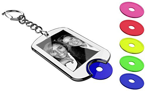 Portachiavi con chip per carrello della spesa, colori assortiti, 5 pezzi, incl. superficie da personalizzare con foto, nome, immagine.