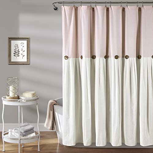 Lush Decor Linen Button Shower Curtain, Cotton Blend, Blush & White, 72 W x 72 L (Pack of 1)
