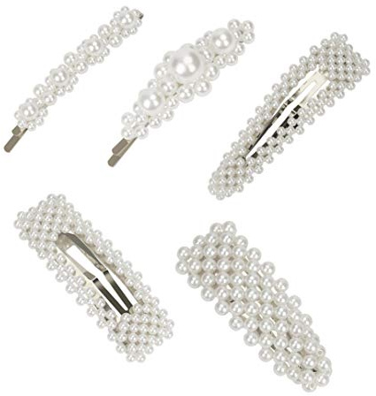 HONGXIN-SHOP Fermaglio Per Capelli Hair Barrettes a Clip a Forcella Laterale Matrimonio Nuziale Signore Donne 5 Pezzi, Ragazze, Argento, Pearl