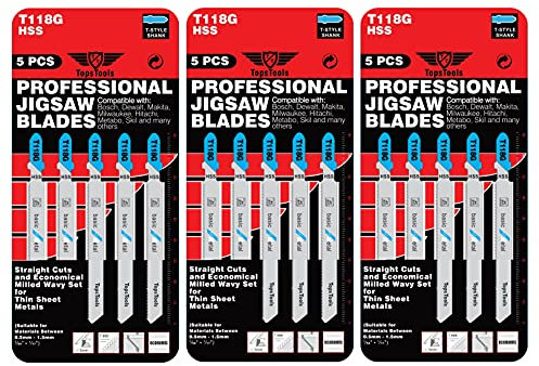 15 lame per seghetto alternativo TopsTools T118G per taglio metalli compatibili con Bosch Dewalt Makita Milwaukee e molti altri