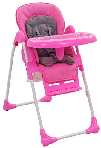 Festnight Klappbar Baby Hochstuhl Kinderhochstuhl Babystuhl Kombihochstuhl Rückenlehne Verstellbar in 3 Positionen Rosa und Grau 49 x 82 x 107 cm