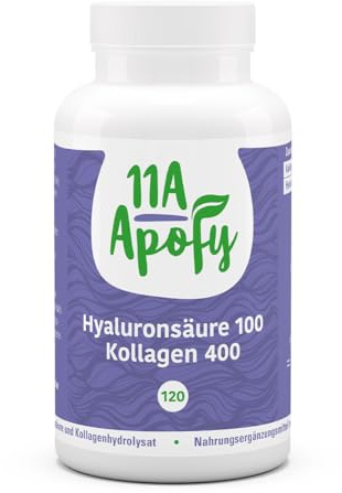 11A-Apofy | Hyaluronsäure 100 Kollagen 400 | Pflanzliche Hyaluronsäure | Bioaktive Kollagenpeptide | 120 Kapseln