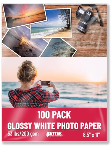 Better Office Products Glossy Photo Paper, 8.5 x 11 Inch, 100 Sheets, 200 gsm/53LBS, Letter Size, 100-Count Pack