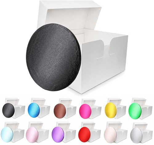 LARRYROO Colour Cake Drum Board & White Box + Lid Combo Pack for Wedding, Birthday Cakes (Black, 10 Inches)