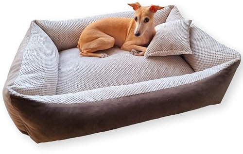 4L Textil Teo Kuscheliges Hundebett Bezug abnehmbar und waschbar Hundekorb mittelgroße Hunde Hundekissen flauschig Hundekörbchen Hundesofa (80x60 cm, Braun/Beige)