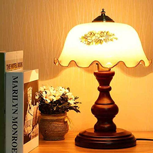 SXYSXYSXY Tischleuchte Vintage Holz Tischlampe Retro Amerikanischen Landhaus Nachttischlampe Glasschirm Einfache Schreibtischlampe Schlafzimmer für Wohnzimmer Hotel Café E27