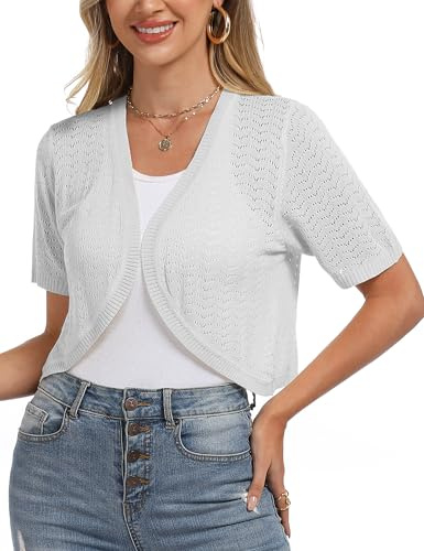 Totatuit Kvinnor Bolero Shrugs Sommar Kortärmad Virkad Stickad Beskuren Cardigan Damer Ledig Beskuren Kappa för Klänningar Bröllop Kväll, Grå, L