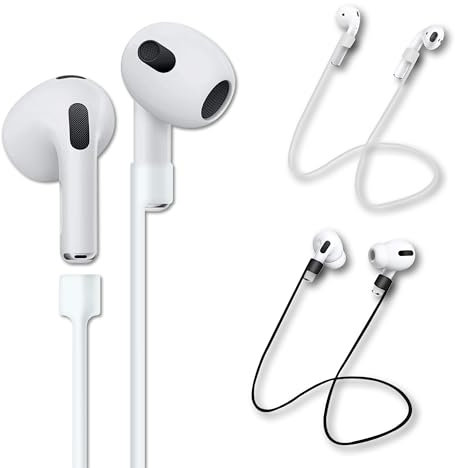 rootful.® 2X AirPods Halteband [ZUVERLÄSSIG] Halterung für Sport, Reisen UVM. - Anti-Verlust Zubehör - Straps aus weichem Silikon kompatibel mit Generation 1, 2, 3, 4 AirPods Pro 1,2