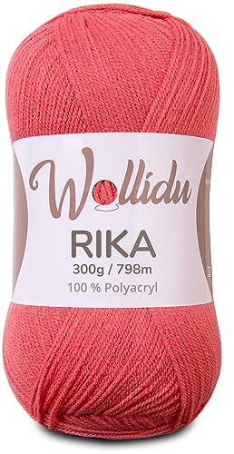 Wollidu Rika Garn zum Häkeln und Stricken 300g / 798m Strickgarn 100% Polyacryl Häkelgarn Lachs