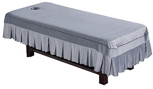 Highdi Bezug für Massageliege mit Loch, Waschbare Beauty Bettbezug Elastisches Massagetische Bezug mit Rock für 90cm oder weniger Massageliege (Hellgrau)