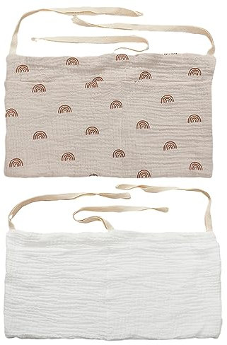 2 Babybett Hängende Taschen, Kinderwagen Hängende Taschen, Hängende Spielzeugtaschen, Verstellbare Aufbewahrungstaschen (Weiß+grau)