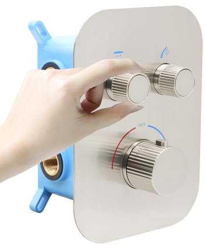 Thermostatic 2 Way Shower Diverter Valve Kit Brushed Nickel - Solid Brass, Adjustable Flow, Temperature Control Mixer Valve - Perfect for Bathroom Renovation（Brushed Nickel）