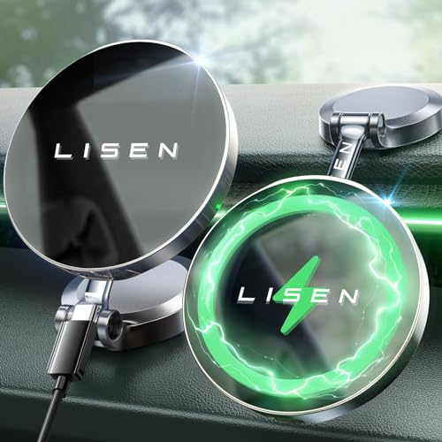 LISEN Chargeur Voiture Magsafe [15W Pro Charging] Chargeur Voiture sans Fil pour iPhone Support Téléphone Magnétique, MagSafe Support de Téléphone Voiture Tableau Bord pour iPhone 15 14 13 12 Pro Max