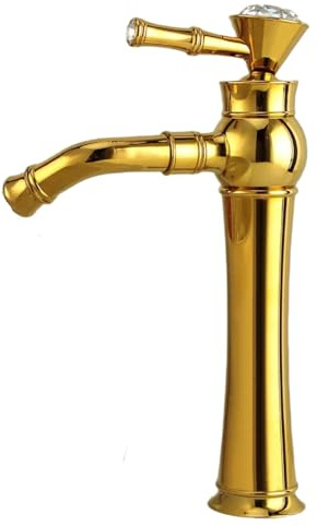 Waschbecken Für Badezimmer Diamant-Gold-Wasserhahn Heißes Und Kaltes Badezimmer Vollkupfer-Waschtisch-Wasserhahn Über Aufsatzbecken Golden Hoch