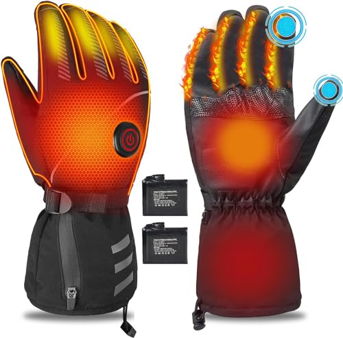 Qdreclod Guanti Riscaldati per Uomini Donne, 7.4V 4000mAh Ricaricabili Guanti Riscaldanti Elettrici 3 Livelli di Riscaldamento Scaldamani Touchscreen Con Riscaldamento Dita per Moto Sci (B, L)