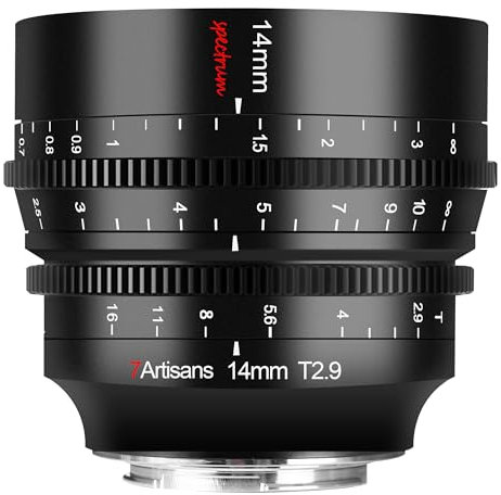 7artisans 14mm T2.9 Full Frame 114°Cine Lens,Compatible for Sony A7 Series A7R A75 A7SII A9 A7C A1, etc. Black