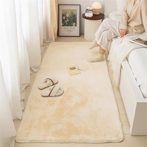ZWPILY Hochflor Teppich, Einfarbig, Flauschiger Langflor Teppich, Shaggy Flokati, Rechteckig, Pflegeleicht, Wohnzimmerteppich - Fellteppich - Modern Kunstfell Carpet für Schlafzimmer,Beige,60x90 cm