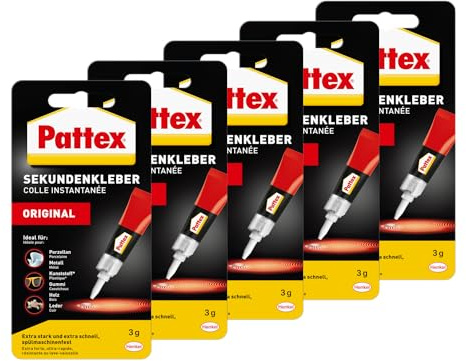 Pattex Sekundenkleber Flüssig, spülmaschinenfester Superkleber für viele Sofortreparaturen, schnelltrocknender farbloser Flüssigkleber, 5 x 3g