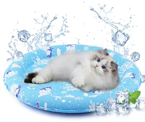 HAPPY HACHI Kühlmatte Hunde Katzen Rund 55CM, 30s Selstkühlend Hundedecke Kühlend, Ungiftiges Gel kühlmatte für Katzen, Kühlmatte für Hunde im Sommer