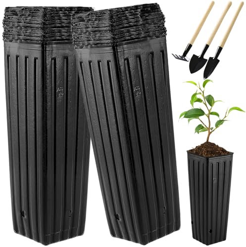 Hzloyat 50 vasi per alberi alti 30,5 cm, in plastica, profondi, per vivai, piante da vivaio, vasi per piantine profonde, vasi per piante da fiori, con 3 attrezzi da giardino per uso interno ed esterno